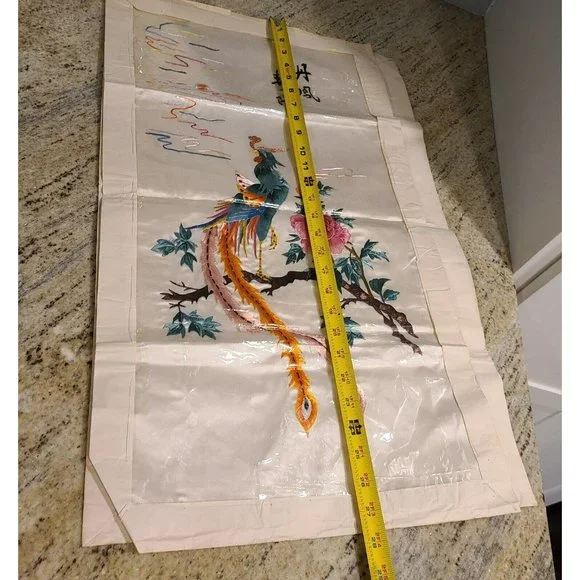 Vintage Silk Embroidered Asian Bird Duck Peacock Art Picture. Set of 2 - Picture 11 of 12